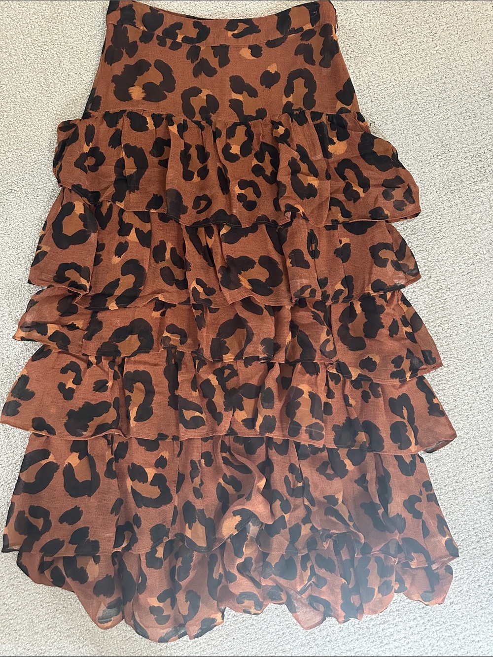 Farm Rio Ruffle Leopard-Print Skirt - Brown/Black
